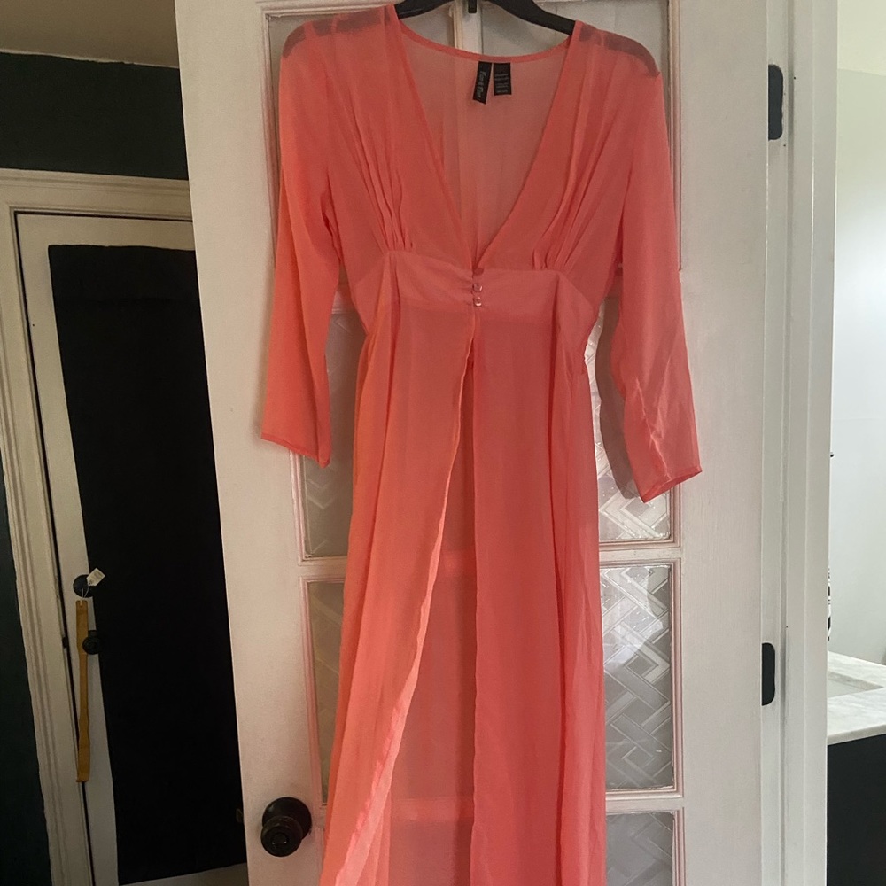 Fun & Flirt salmon coral flowy beach cover up and robe